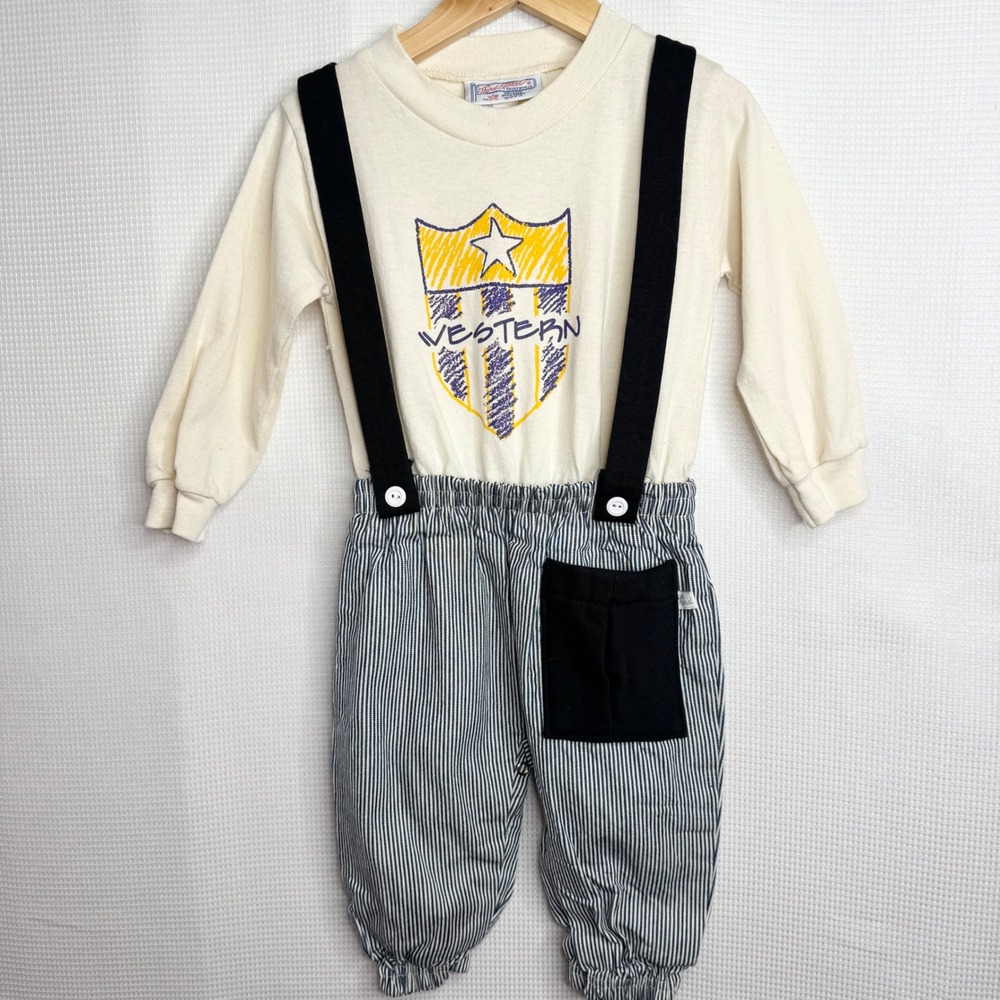 RARE Vintage Third Street Sportswear 2T Western One Piece Hickory Stripe Outfit